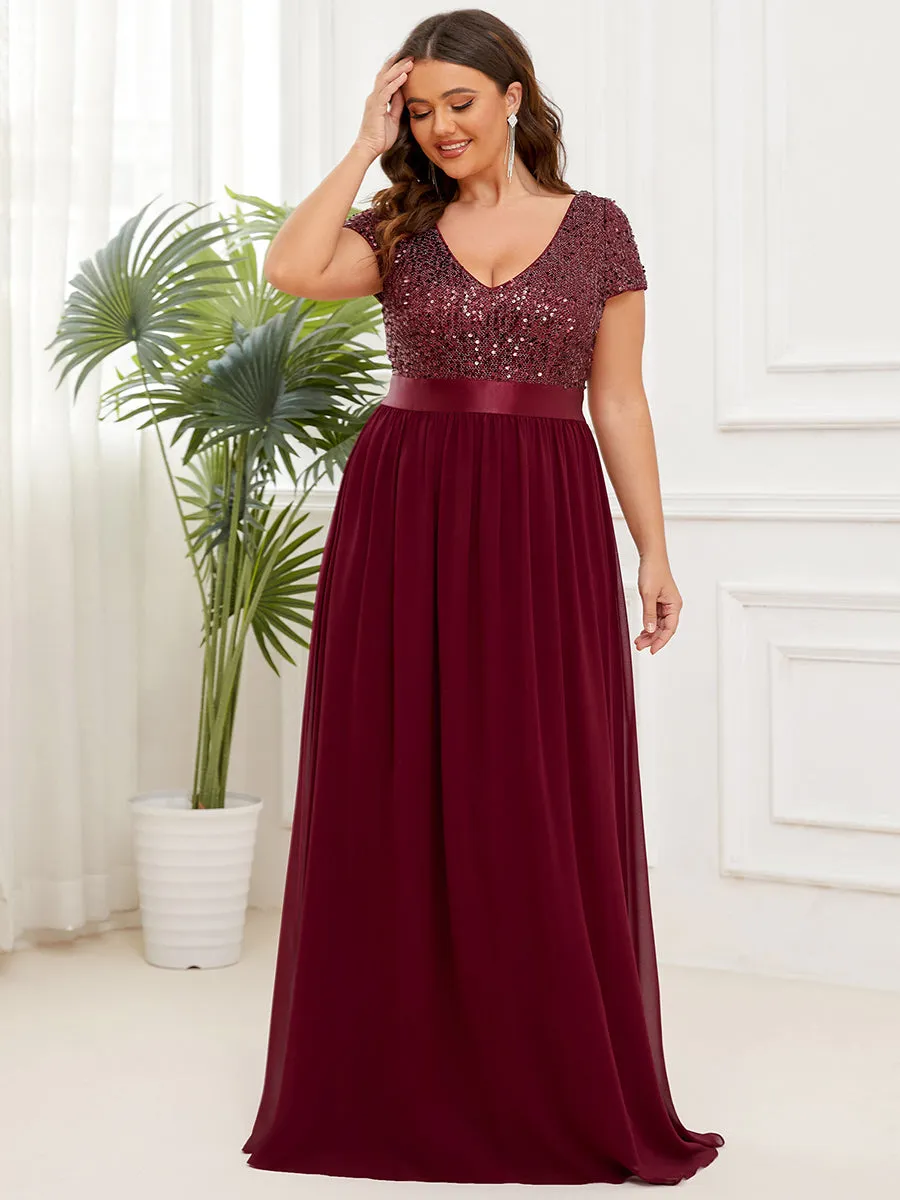 Plus Size Deep V Neck Pencil Wholesale Evening Dresses with Short Sleeves