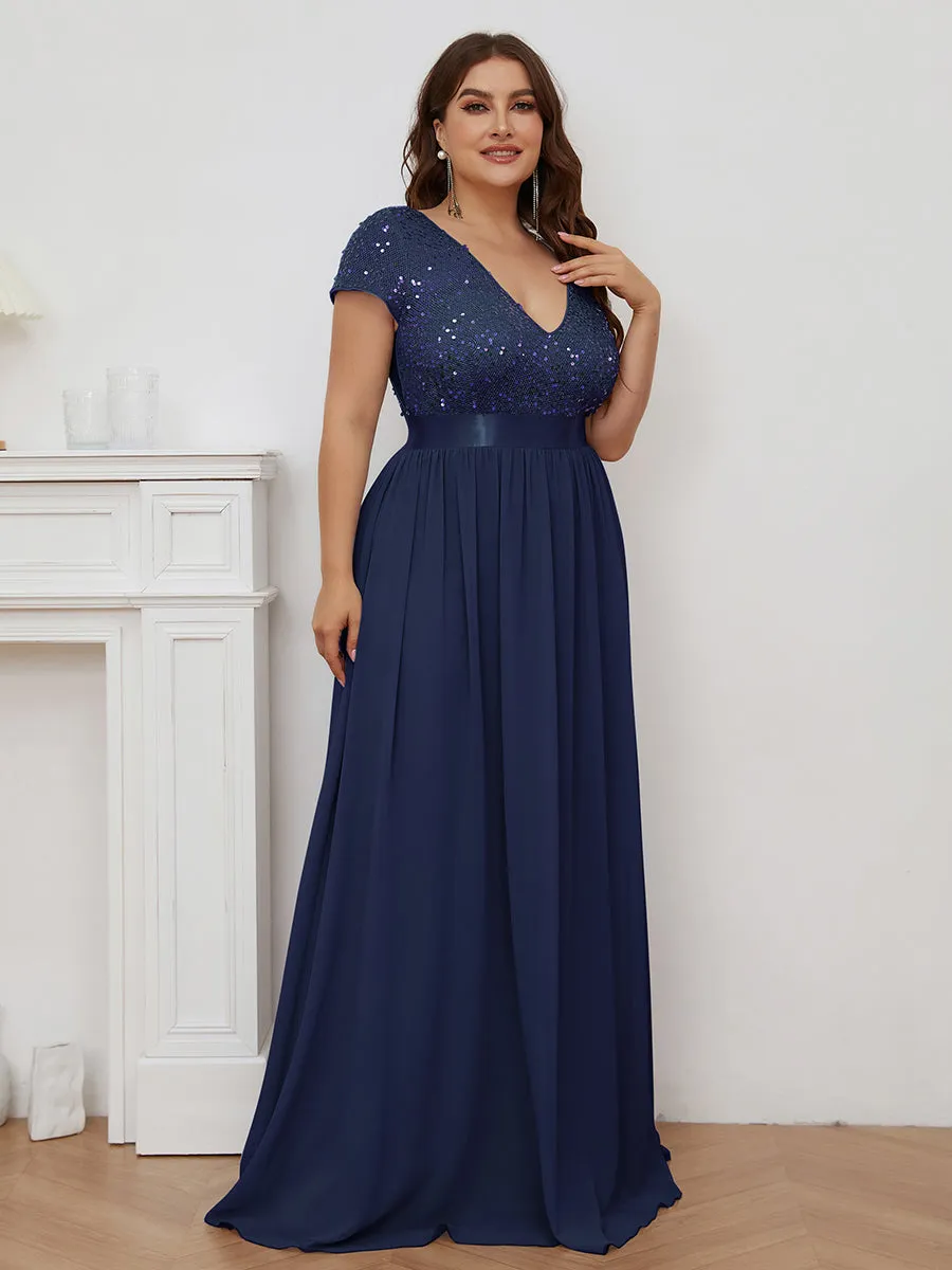 Plus Size Deep V Neck Pencil Wholesale Evening Dresses with Short Sleeves