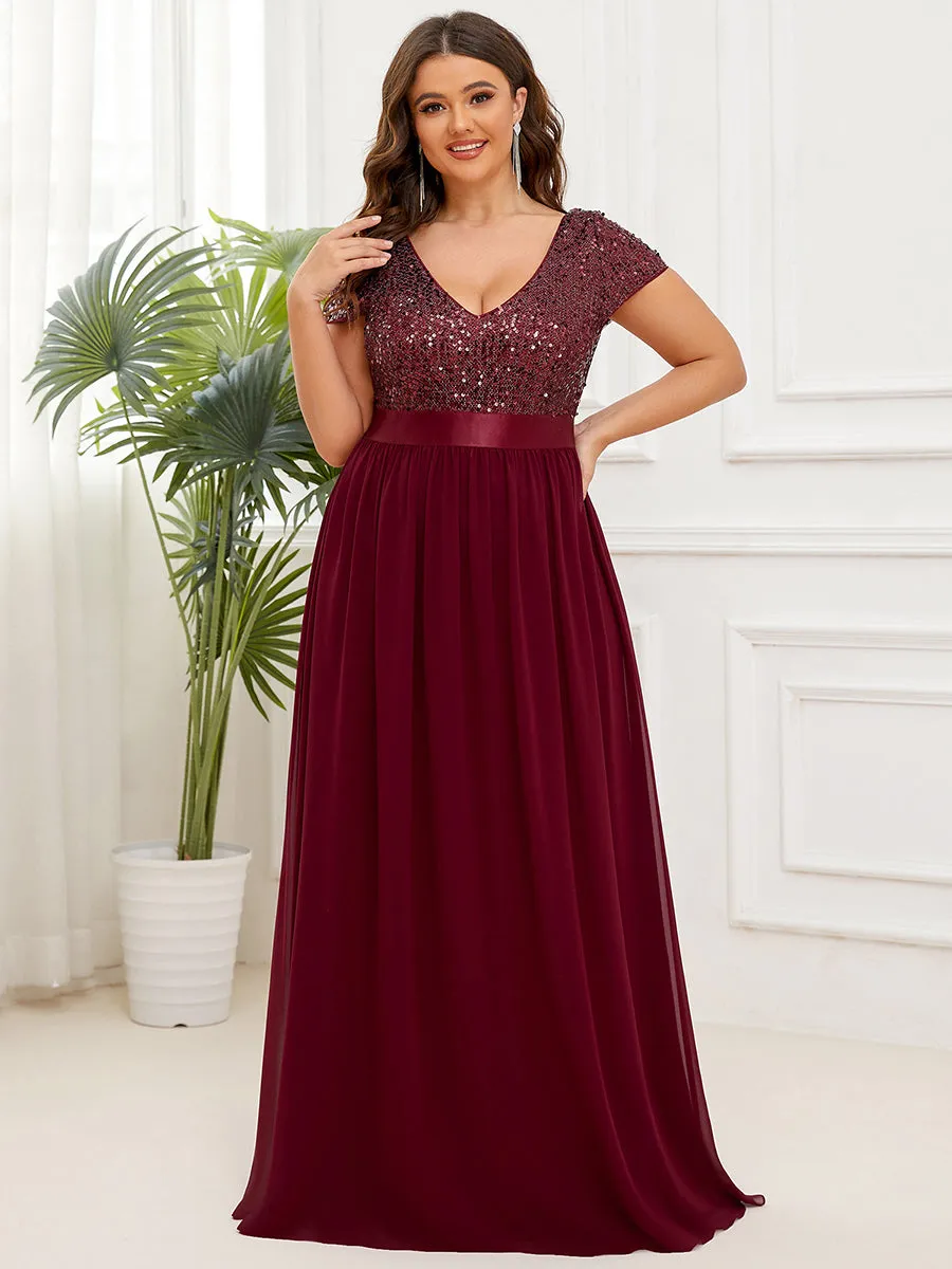 Plus Size Deep V Neck Pencil Wholesale Evening Dresses with Short Sleeves