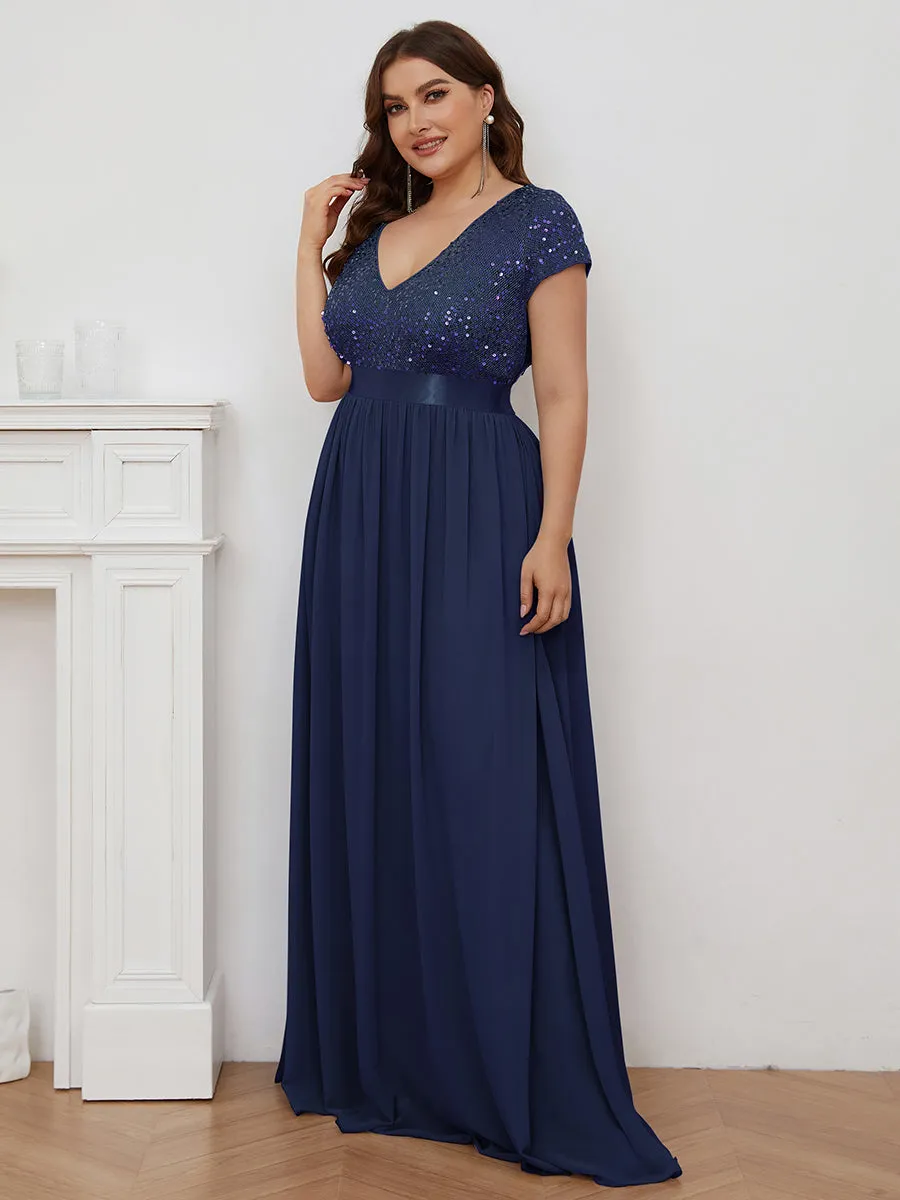 Plus Size Deep V Neck Pencil Wholesale Evening Dresses with Short Sleeves