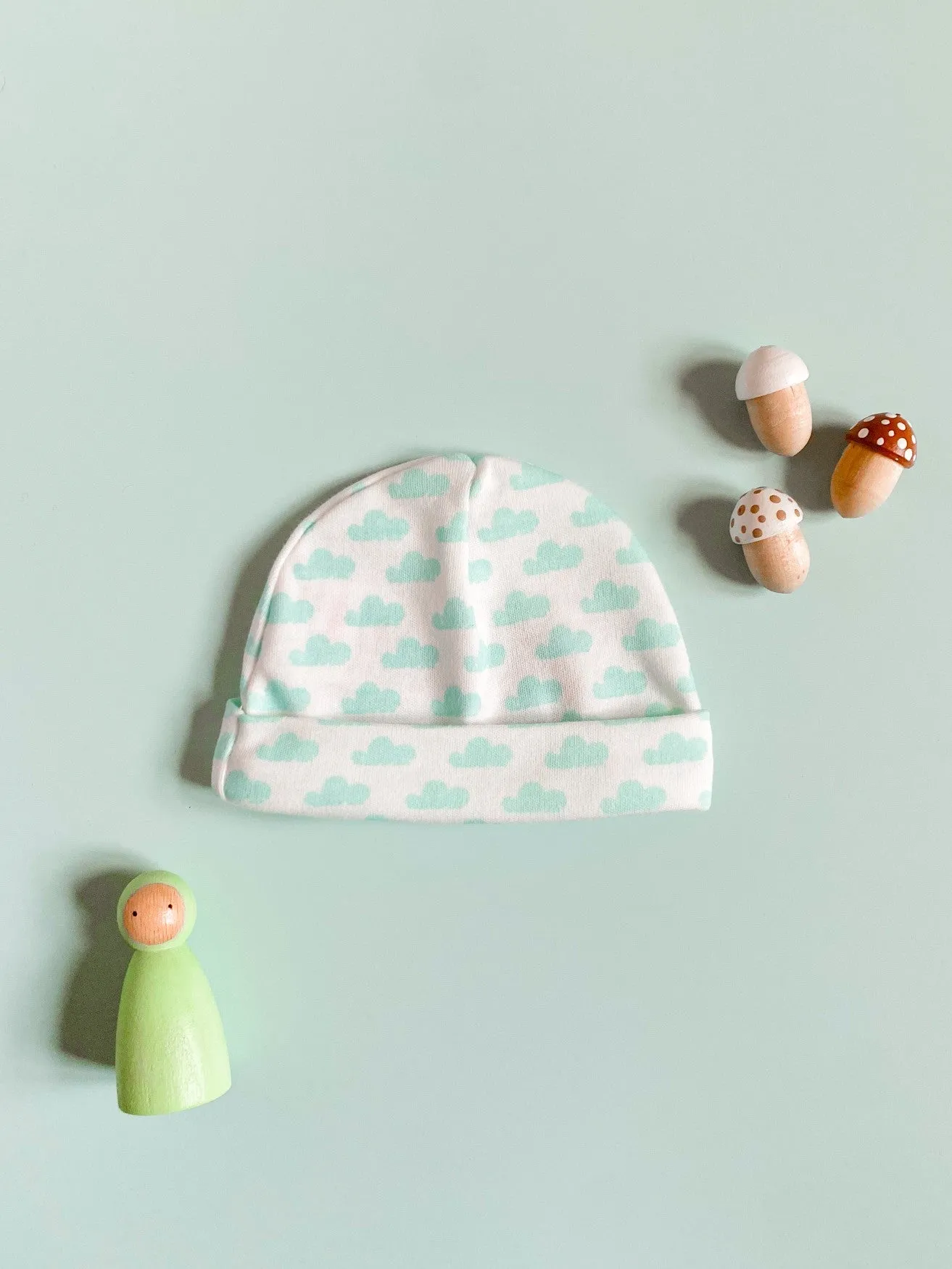 Preemie Round Hat, Mint Cloud, Premium 100% Organic Cotton