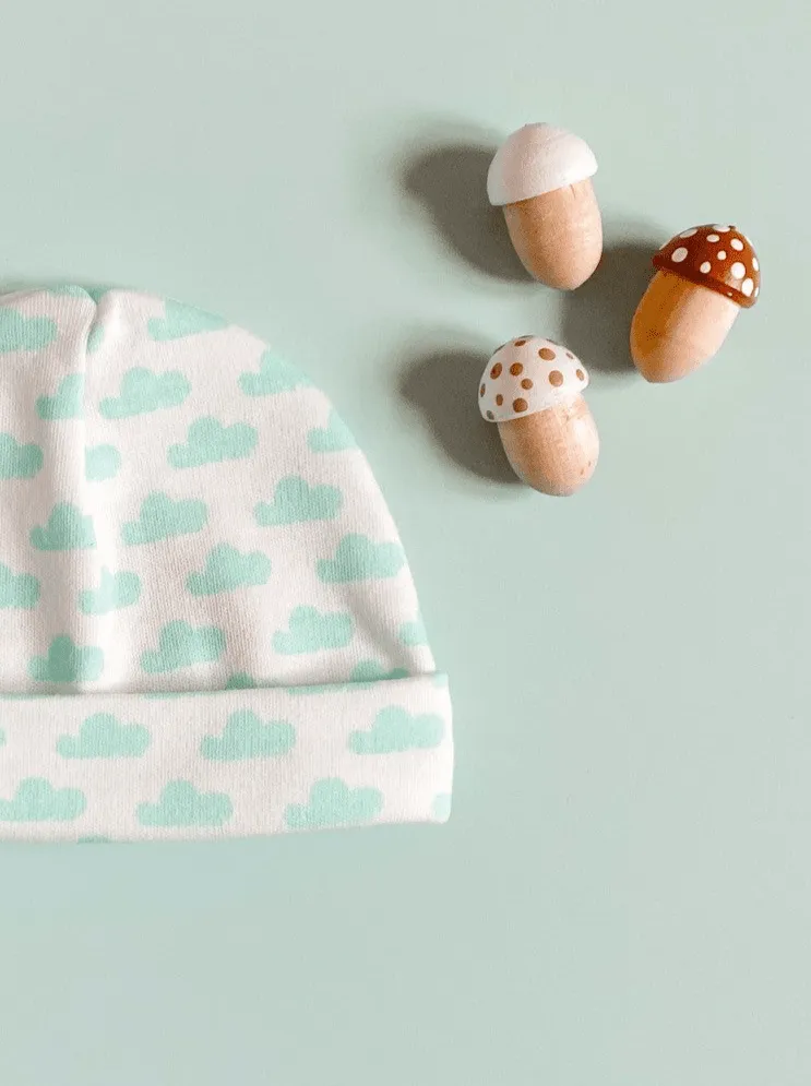 Preemie Round Hat, Mint Cloud, Premium 100% Organic Cotton