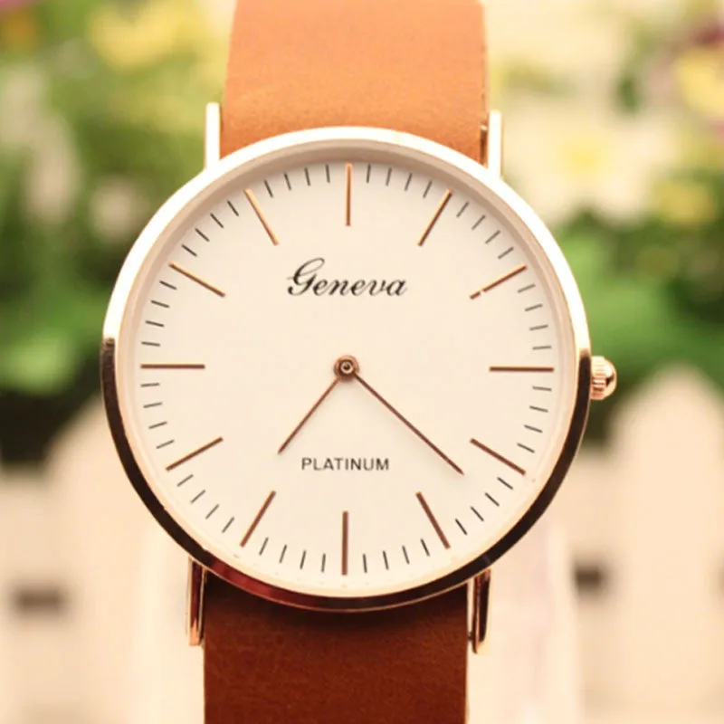 Resuli Casual Stylish PU Leather Strap Alloy Large Dial Watch Cheap Watch Freeshipping