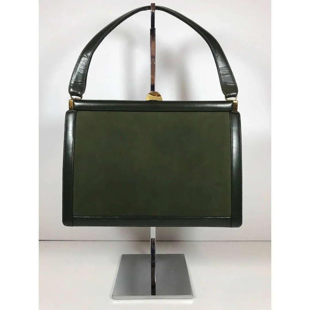 SAKS FIFTH AVENUE Green Leather Suede Shoulder Bag