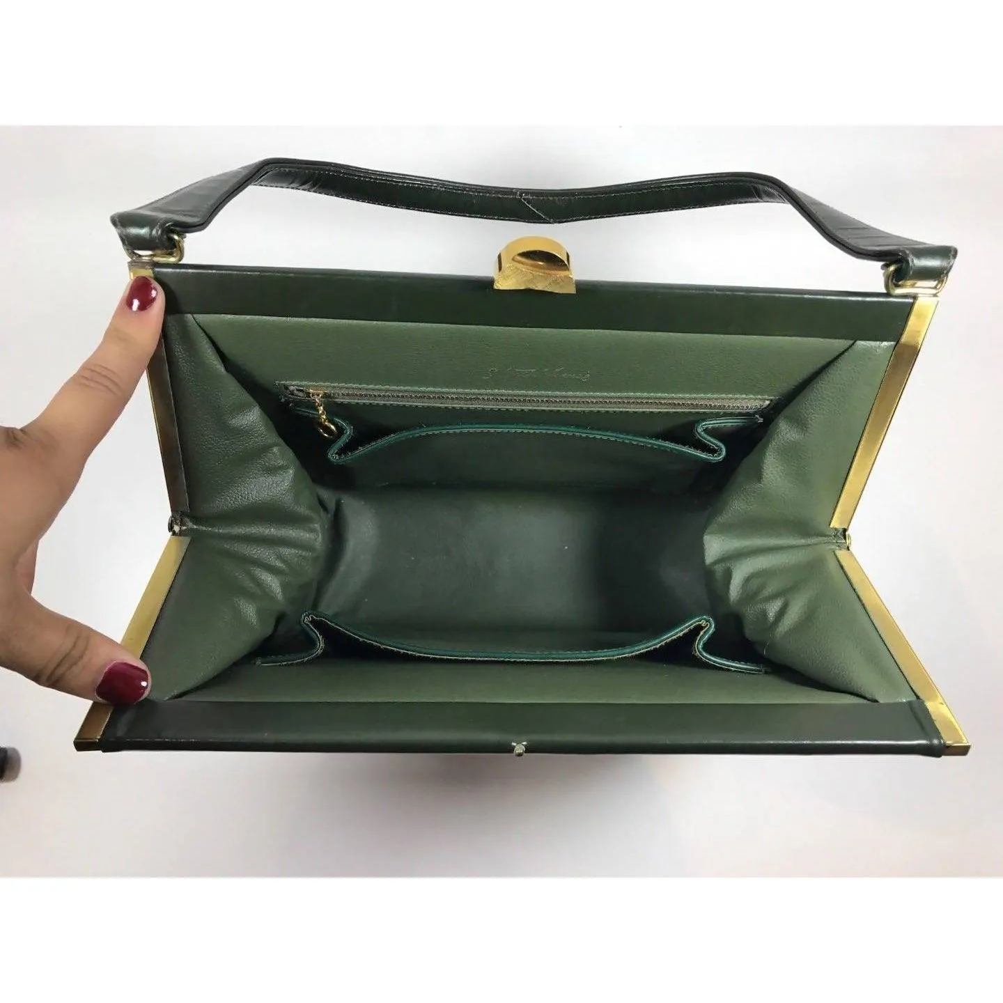 SAKS FIFTH AVENUE Green Leather Suede Shoulder Bag