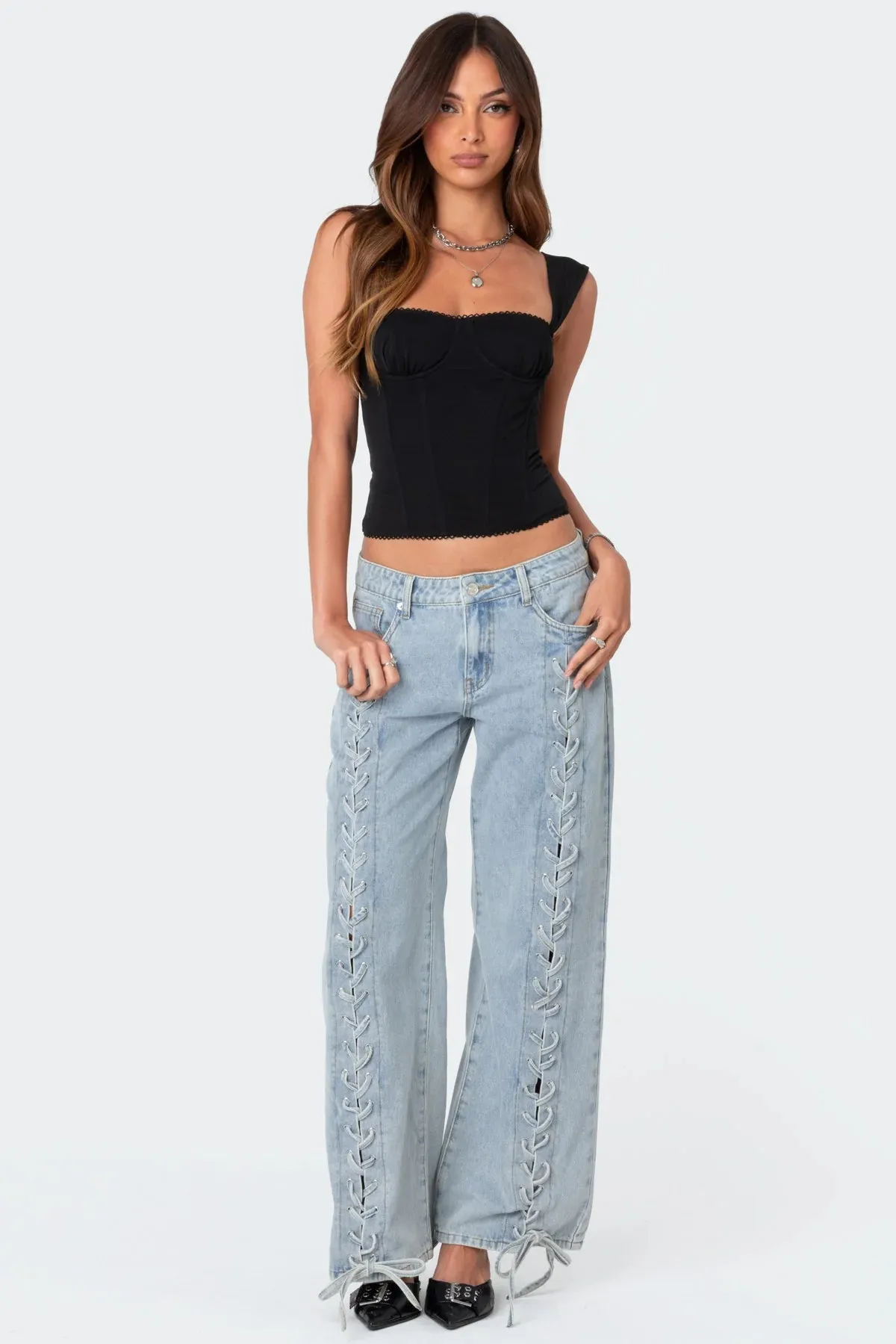 Sierra Lace-Up Low Rise Jeans