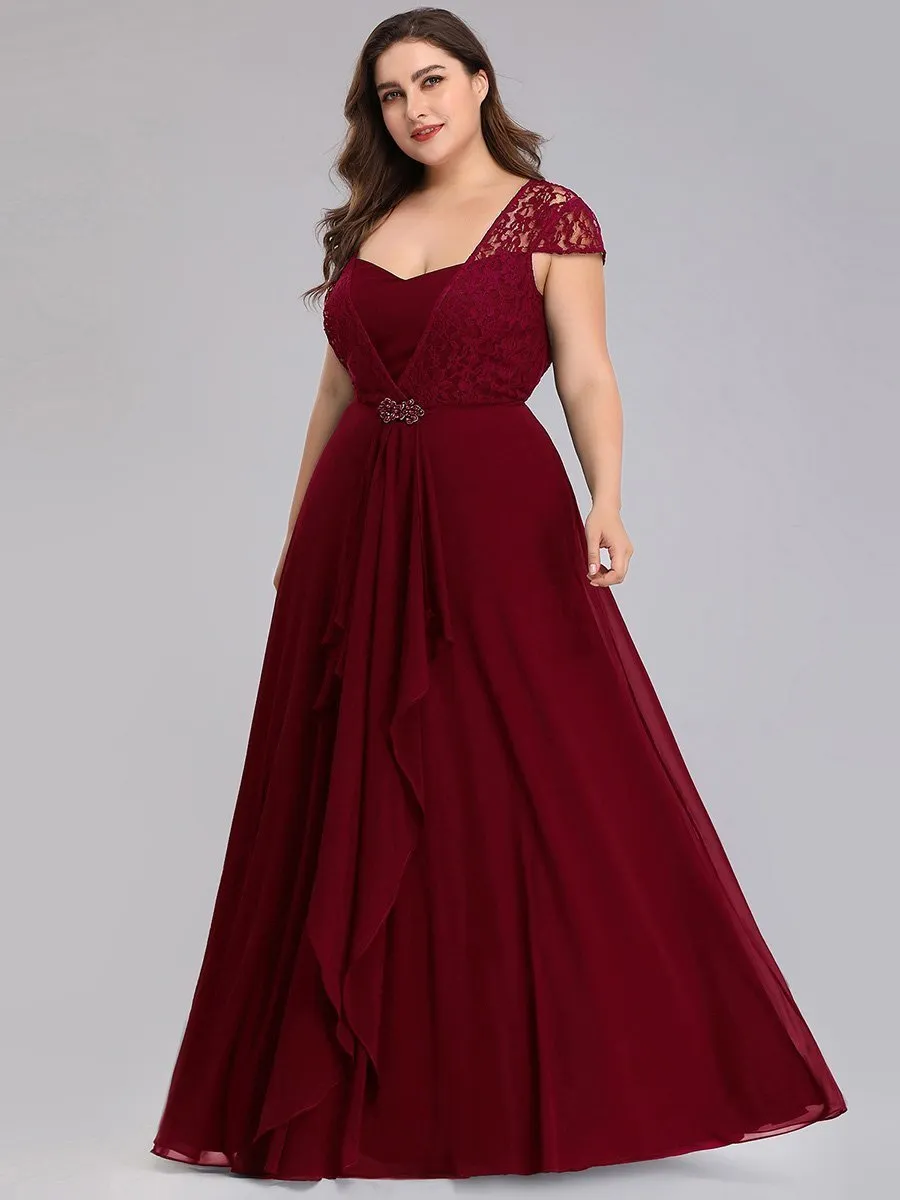 Sweetheart Chiffon Wholesale Bridemaid Dress With Lace Cap Sleeves