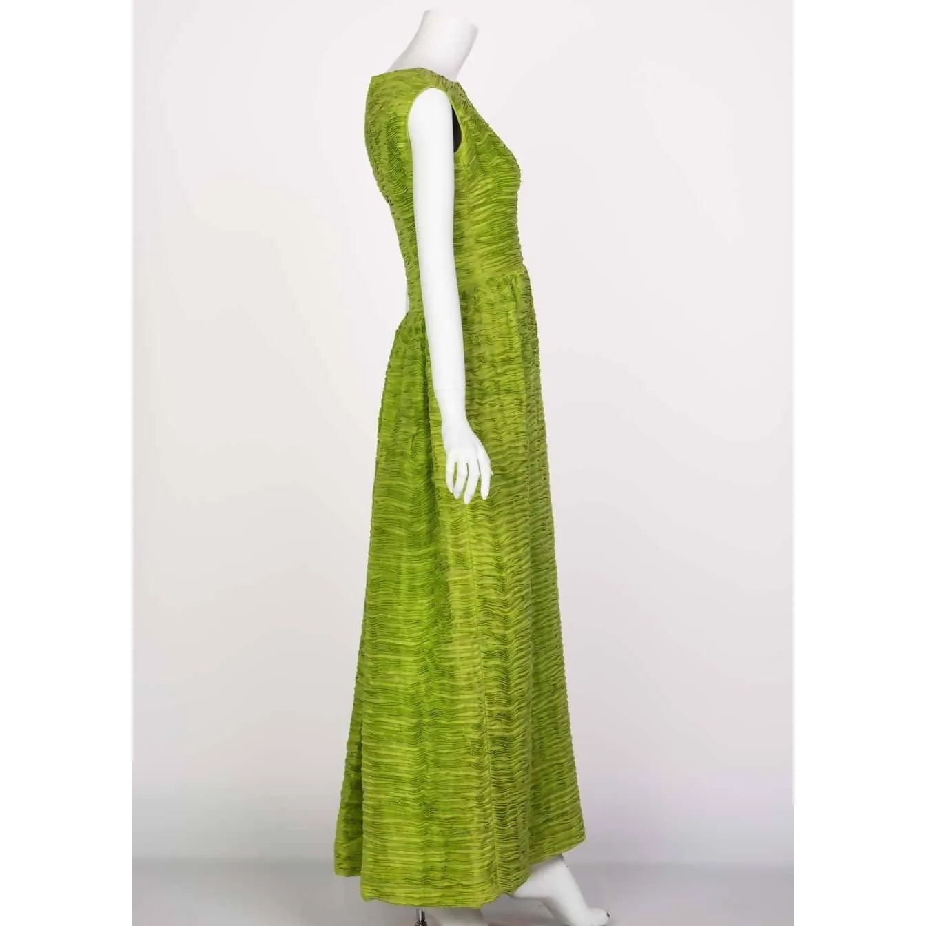 SYBIL CONNOLLY Green Linen Pleated Dress | Size S/M