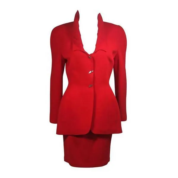 Thierry Mugler Contoured Red Skirt Suit Set | 40