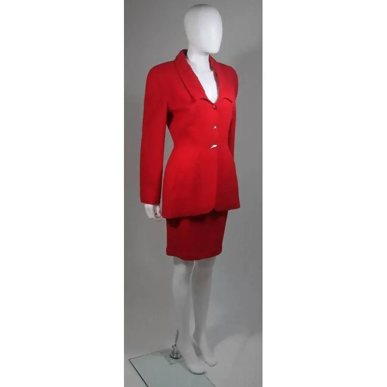 Thierry Mugler Contoured Red Skirt Suit Set | 40