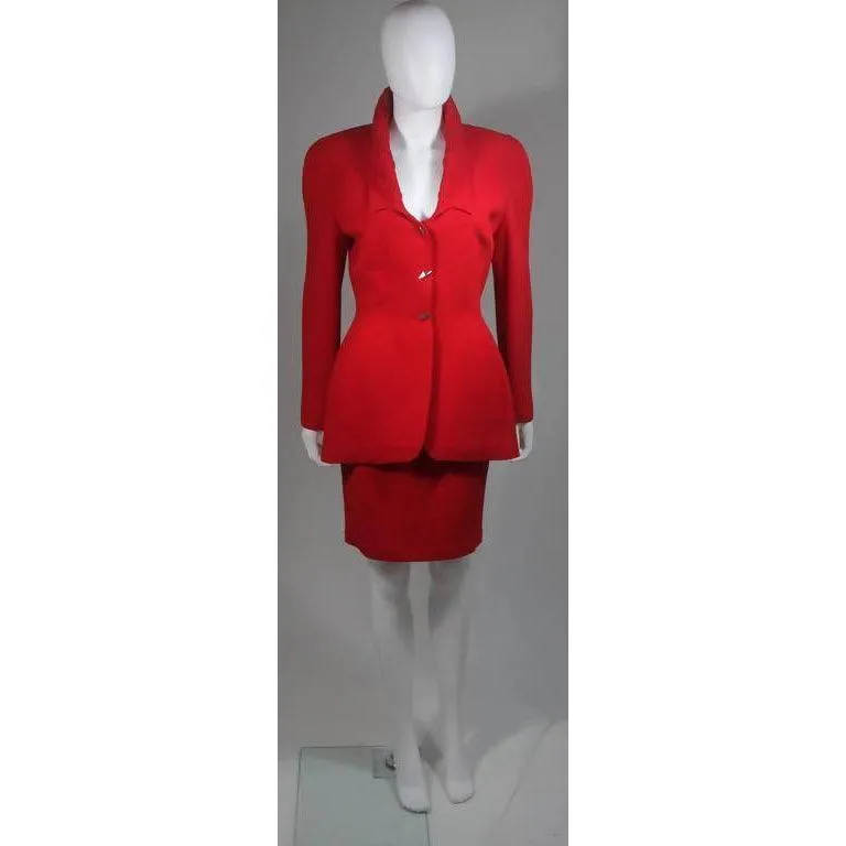 Thierry Mugler Contoured Red Skirt Suit Set | 40