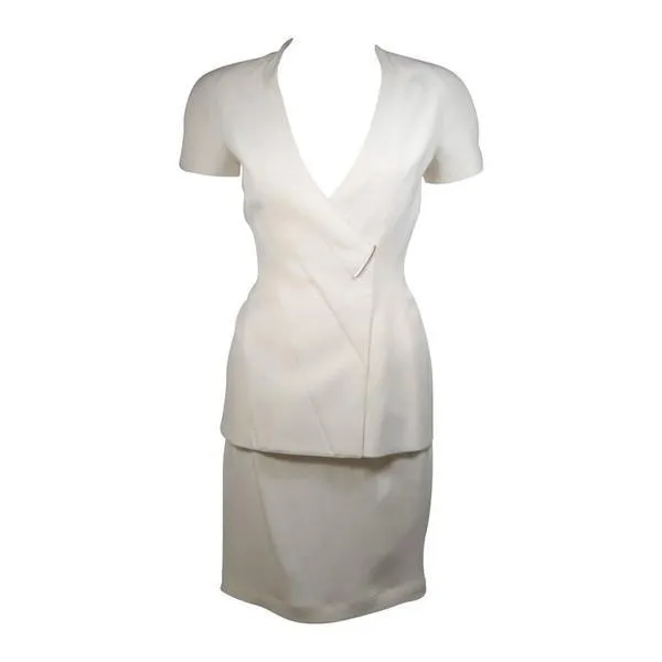 THIERRY MUGLER Ivory Skirt Suit Set | Size 36/38