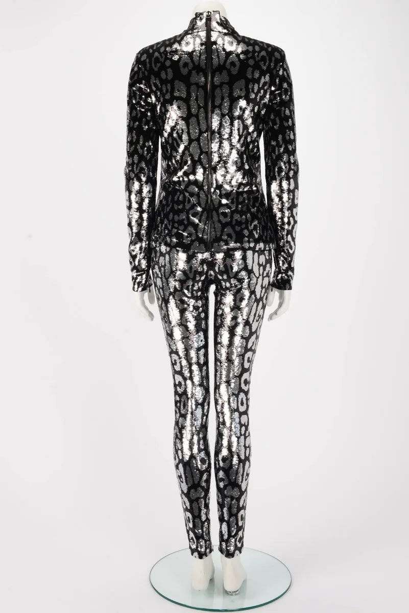 Tom Ford Black & Silver Sequin Animal Print Suit IT 38