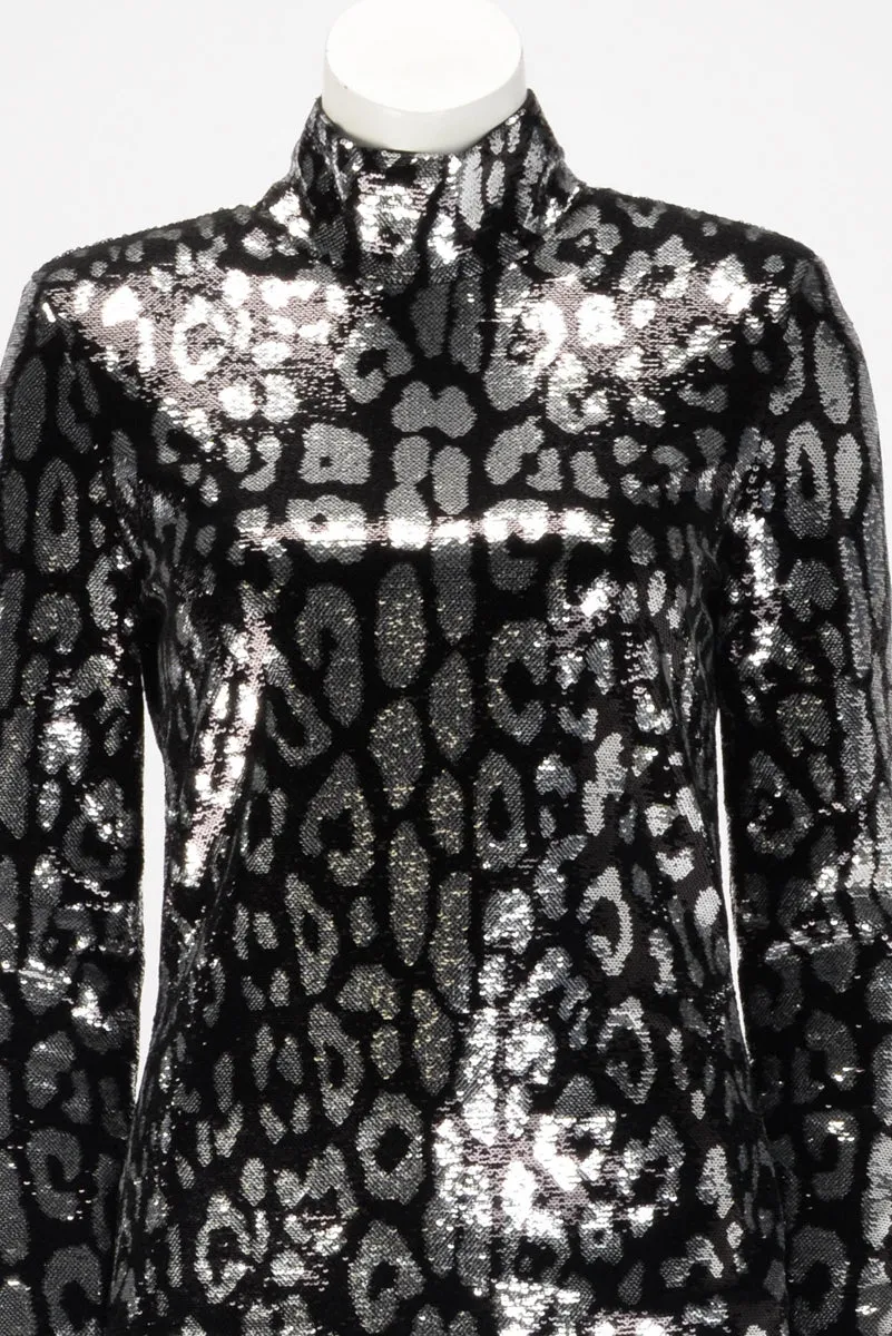 Tom Ford Black & Silver Sequin Animal Print Suit IT 38