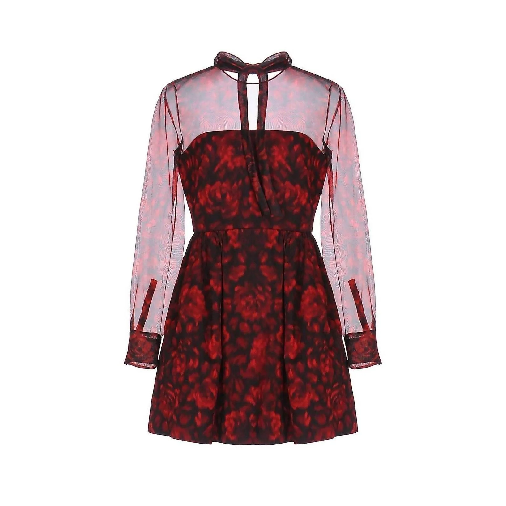 Valentino Maroon Silk Dress with Sheer Sleeves | US 4