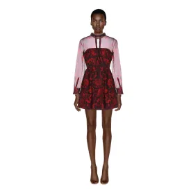 Valentino Maroon Silk Dress with Sheer Sleeves | US 4