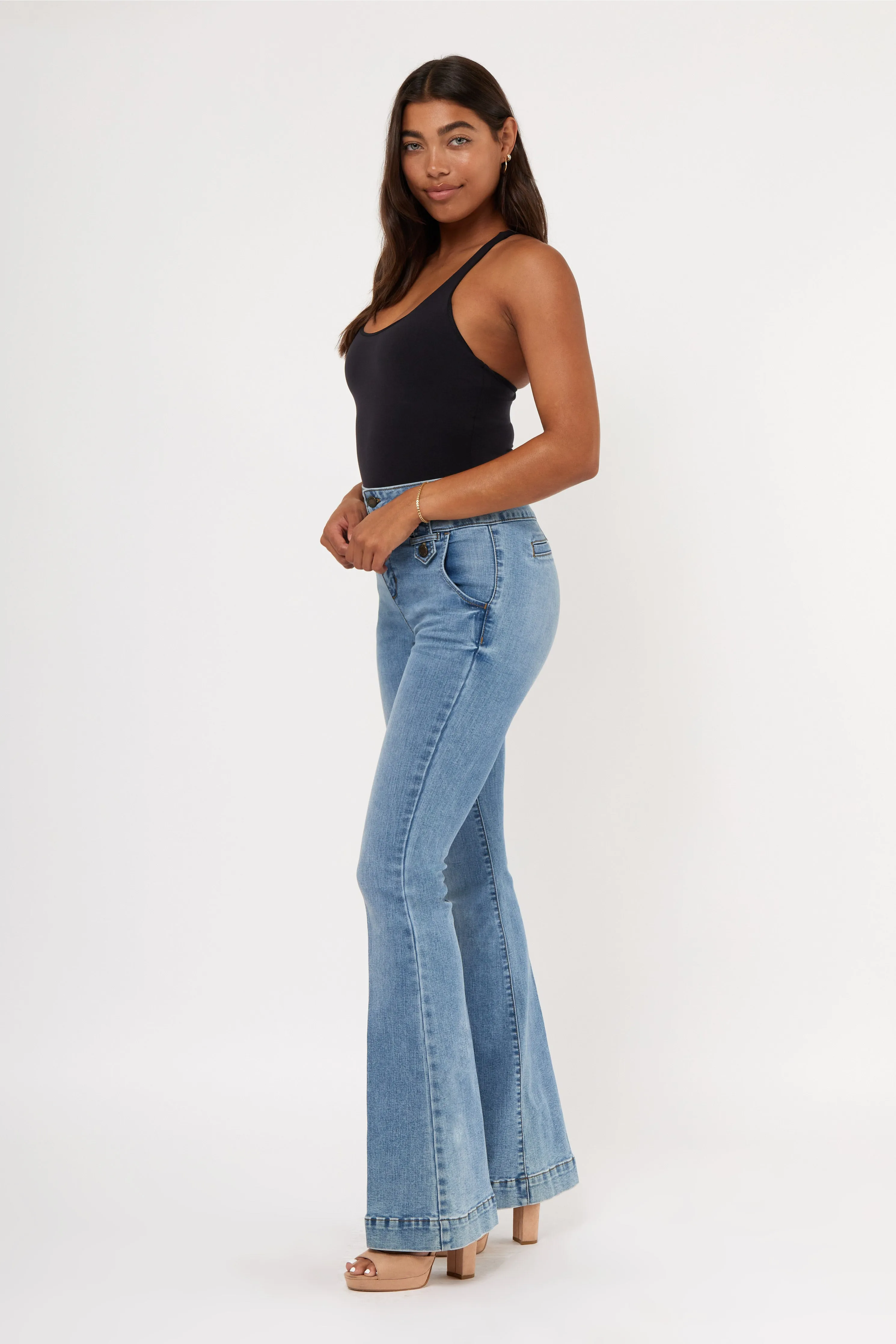 Y2K Button Tab Flare Jeans