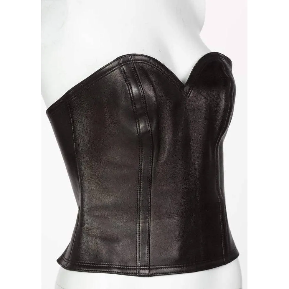 YVES SAINT LAURENT Black Leather Bustier Top | Size US 6 - EU 38