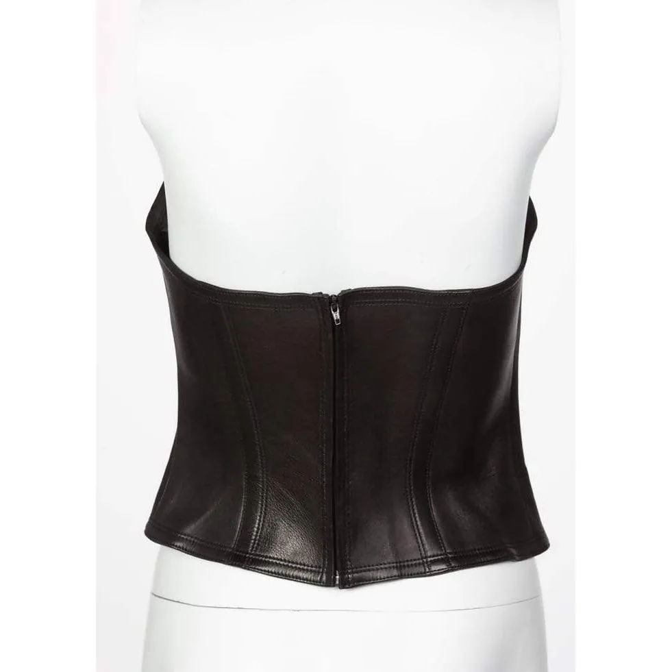 YVES SAINT LAURENT Black Leather Bustier Top | Size US 6 - EU 38