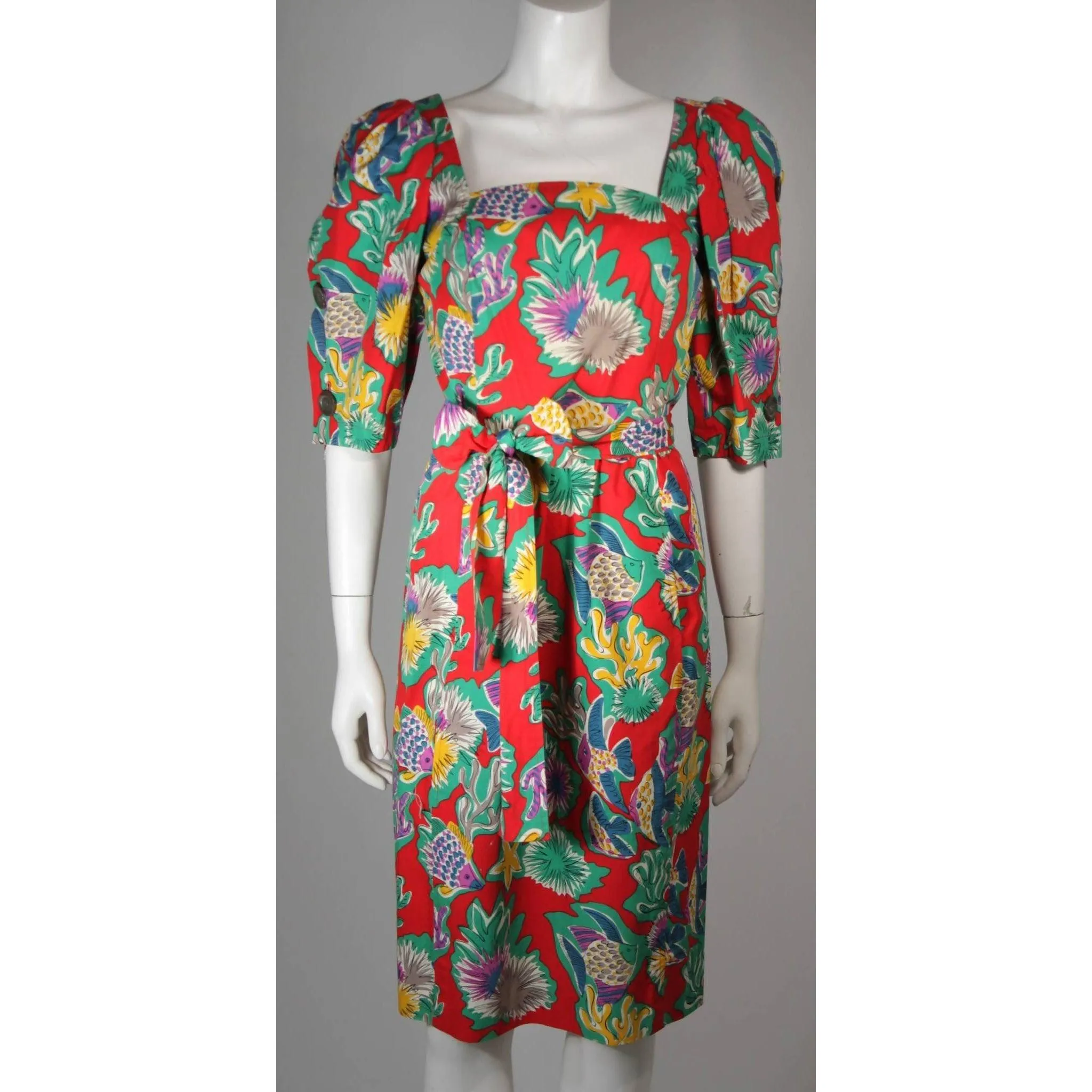 Yves Saint Laurent Red Cotton Print Dress | FR 38