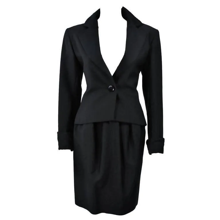 YVES SAINT LAURENT Wool Black Skirt Suit with Satin Trim | Size 36