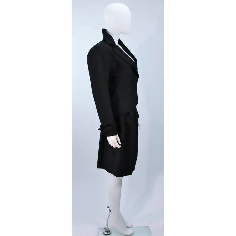 YVES SAINT LAURENT Wool Black Skirt Suit with Satin Trim | Size 36