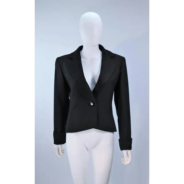 YVES SAINT LAURENT Wool Black Skirt Suit with Satin Trim | Size 36