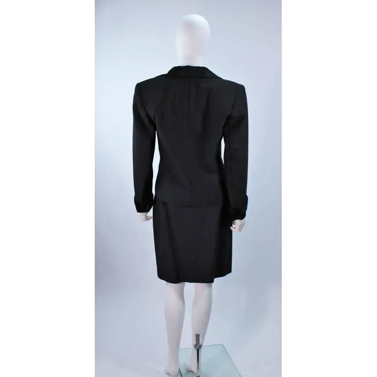 YVES SAINT LAURENT Wool Black Skirt Suit with Satin Trim | Size 36