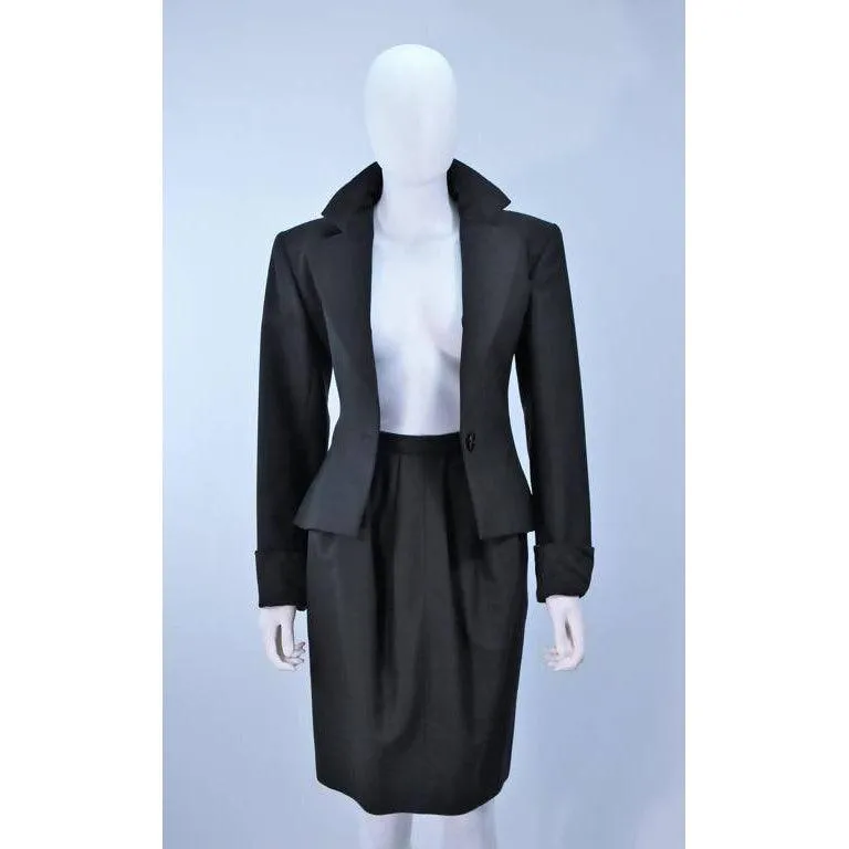 YVES SAINT LAURENT Wool Black Skirt Suit with Satin Trim | Size 36