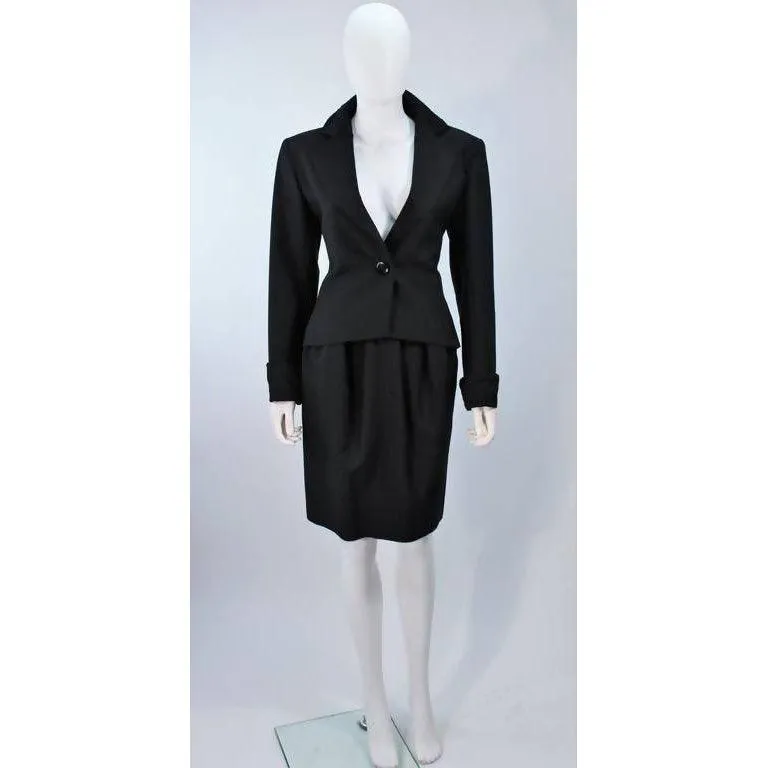 YVES SAINT LAURENT Wool Black Skirt Suit with Satin Trim | Size 36